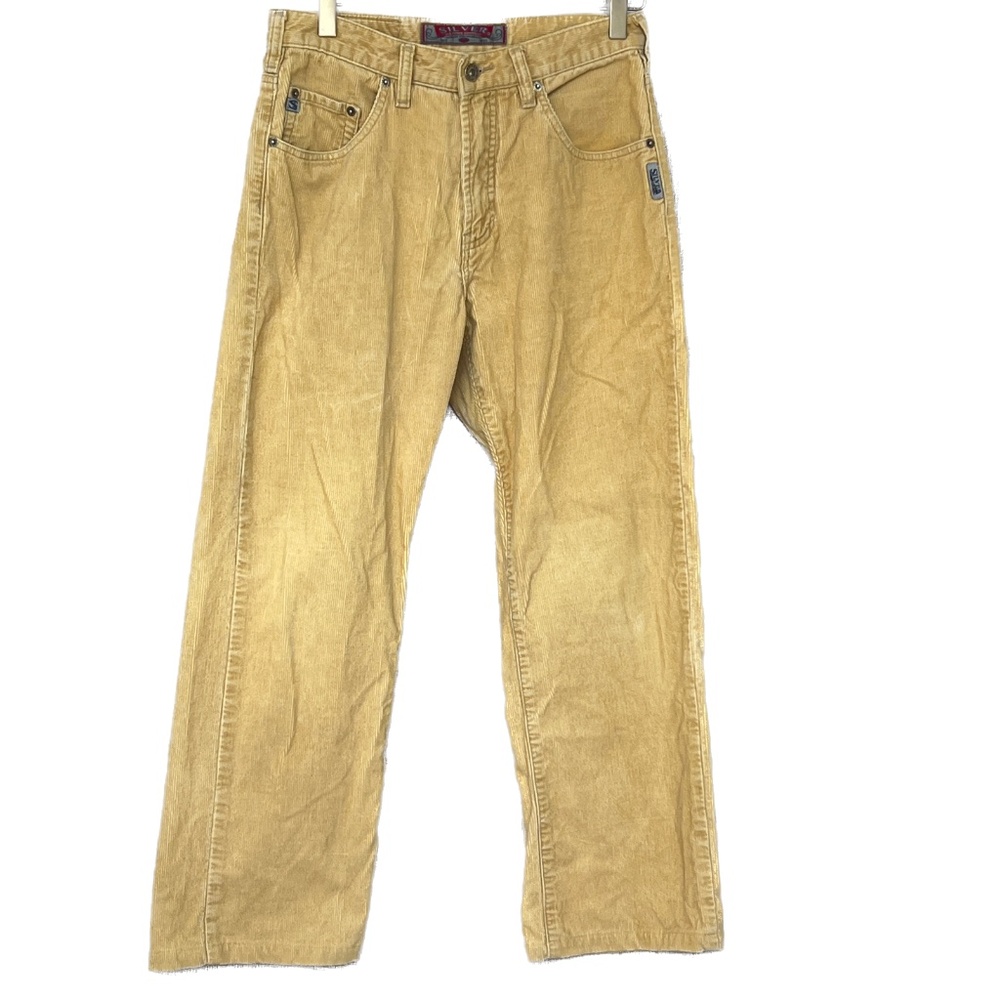 Vintage Silver Jeans Pants Size 29 Gold Yellow Corduroy Staight Leg Mid Rise - Picture 2 of 11
